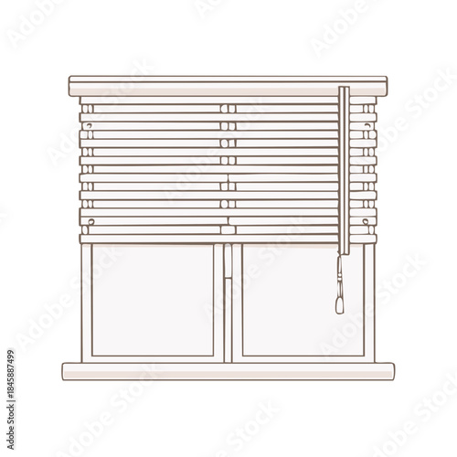 Window with closed horizontal blinds, interior decor element, minimalist illustration, residential architecture, interior design, window covering