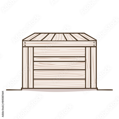Isometric Wooden Crate Illustration with Light Wood and Brown Outline