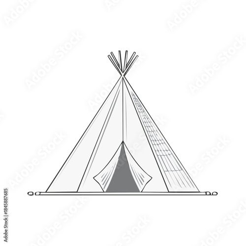 Linear Tipi Tent Illustration on White Background for Camping or Tribal Artwork