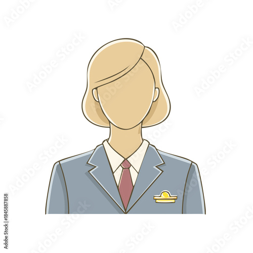 Friendly Flight Attendant in Uniform with Badge Emblem: Professional Aviation Stewardess