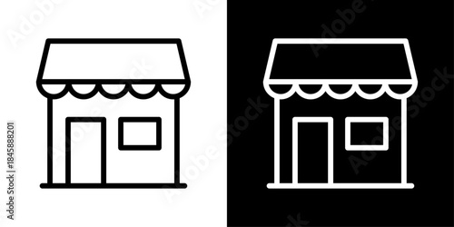 Store icon representing retail shops, ecommerce storefronts, product sales, and customer purchasing locations.