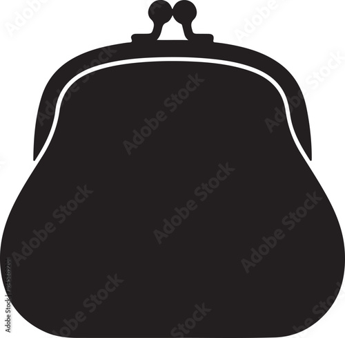 Black silhouette icon of a vintage coin purse with a clasp closure, perfect for financial, fashion, and shopping related designs.