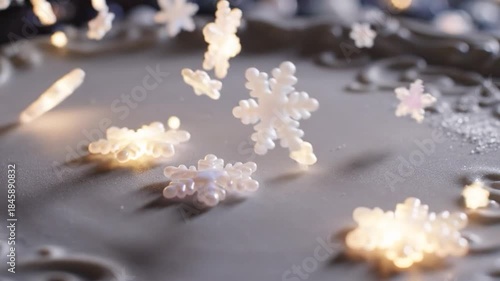 Snowflakes falling on white surface