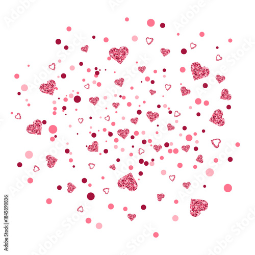 Pink Glitter Heart Confetti isolated on transparent background for Valentine's Day