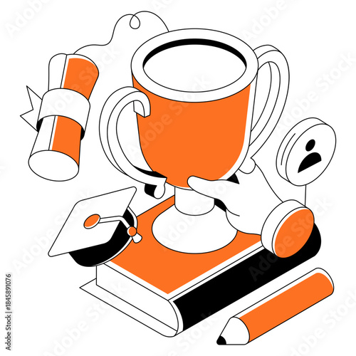 An isometric design illustration of education award