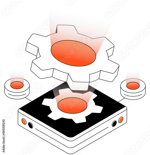 Db rack with gear, illustration of server setting