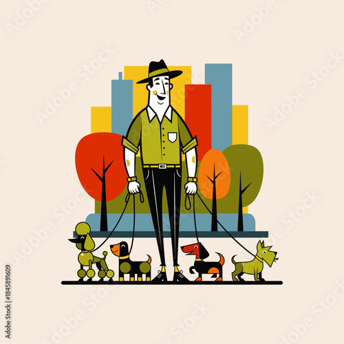 Retro Dog walker icon flat vector design.