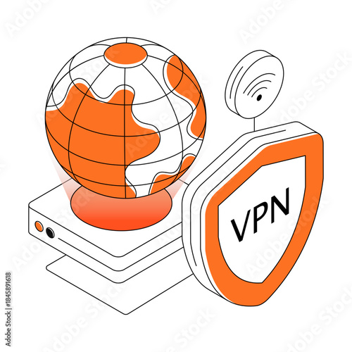 isometric design illustration of global VPN
