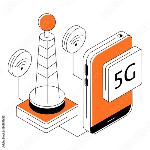 Trendy design illustration of mobile 5g network