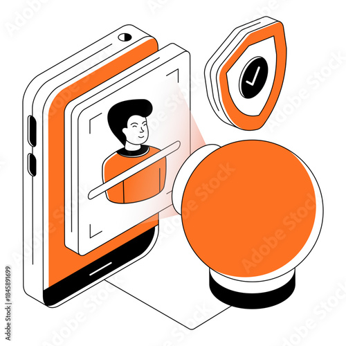 An editable design illustration of face recognition