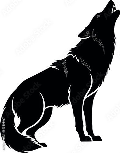Black silhouette of a wolf howling at the moon or sky