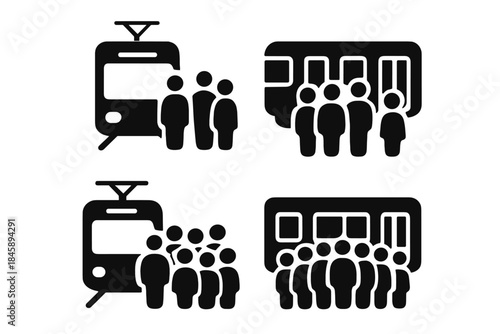 Public transit capacity symbols showing crowded and uncrowded scenarios for trams and buses