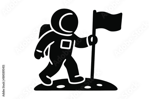 Astronaut planting a flag on a planetary surface during a space exploration mission