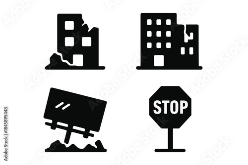Set of glyph icons representing emergency, hazard, and disaster scenarios
