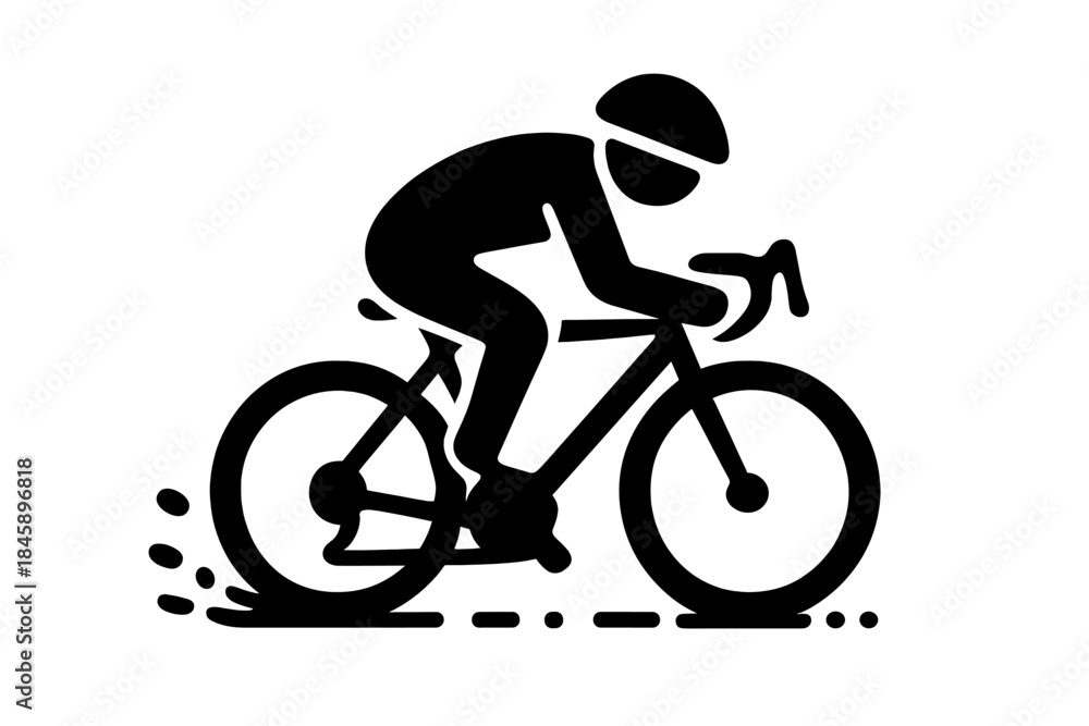 Fototapeta premium Black silhouette of a professional cyclist riding a racing bicycle at high speed