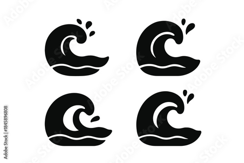 Four stylized black symbols representing ocean waves and water splashes