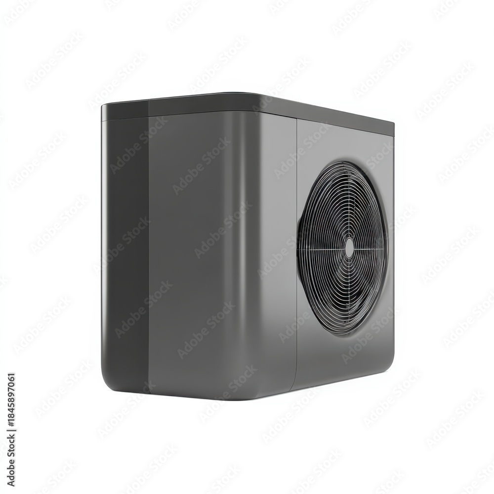 Fototapeta premium Modern Heat Pump: A sleek, gray heat pump, designed for efficient climate control. Showcasing its modern design and functionality.