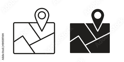 Map icon Collection for mobile and web apps. Editable stroke line and glyph icons.