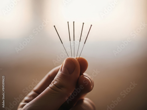 Close-up of acupuncture needles isolated on white background