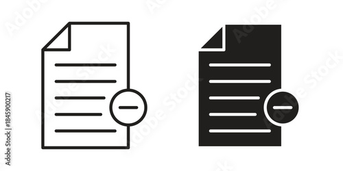 Remove document icon Collection for mobile and web apps. Editable stroke line and glyph icons.