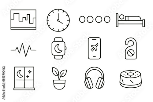 Silhouette plant not icons white bedside icon sleep noise row minimalist vector
