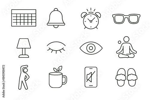 Eyelid icons light icon vector herbal clock habit chart glasses sleep slippers