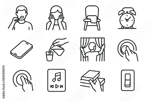 Placing switch playlist icon vector routine selecting clothes sleep icons glass row