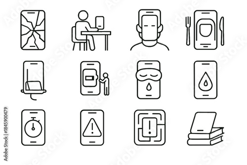 Cracked books timer icons smartphone phones addiction phone plate reflecting vector icon