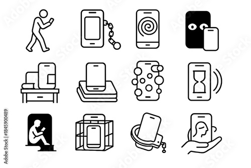 Hypnotic vector addiction connected pair while to icons screen smartphone room icon