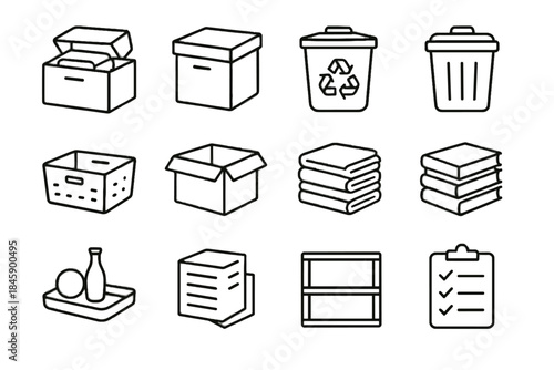 Home clothes vector stack storage box minimal basket checklist icons icon keep