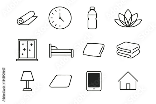 Evening window lotus duvet routine vector icon bedside icons tablet digital wooden