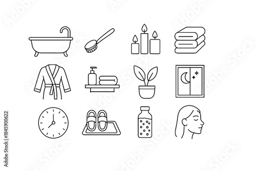 Evening tub salts cluster down wind mat calm face slippers window icon