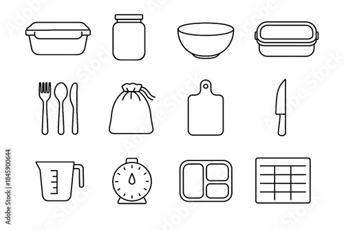 Measuring meal board portion timer container food produce icon jar vector prep
