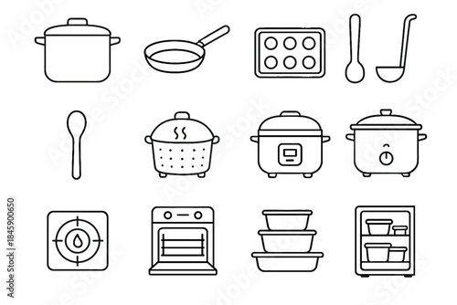 Vector large icons frying rice door minimalist cooking slow containers stove icon