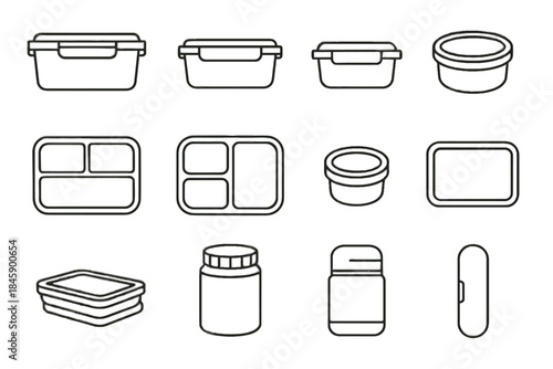 Compartment minimalist meal container lunchbox medium vector lids case sauce prep icon