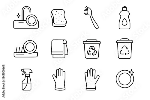 Clean recycling bin sponge spray sustainable icon sink vector compost drying kitchen