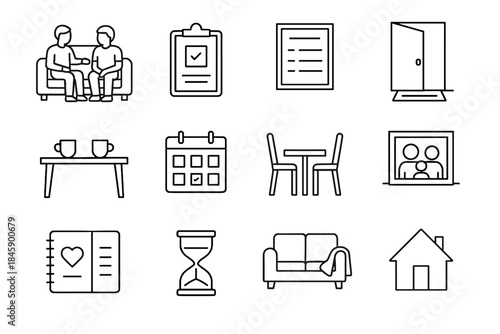 Icon small icons door faces home sitting family vector set pair house