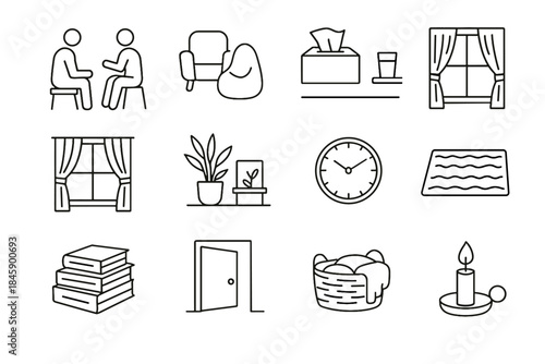 Minimalist parent emotions tissues icon table curtains vector window teen calming soft