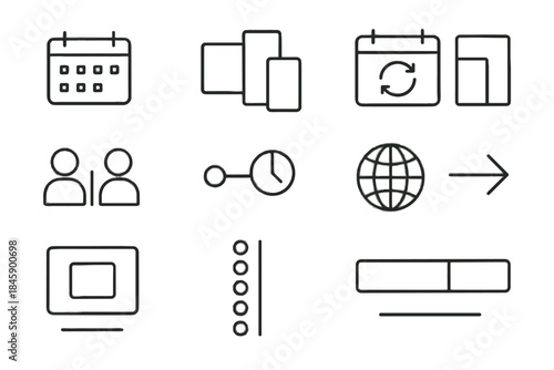 Calendar collaboration bar management icon key vector solo tile globe arrow time