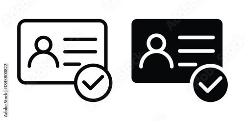 Identification Card Icon Set with Check Mark Design for Verification Use