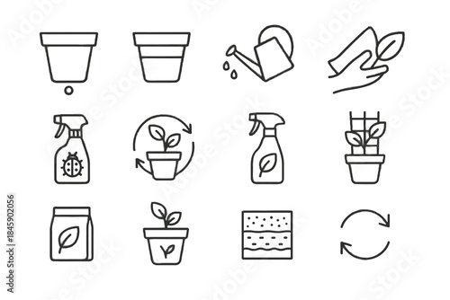 Packet minimalist care plant air watering rotation pot diagram vector icon jug