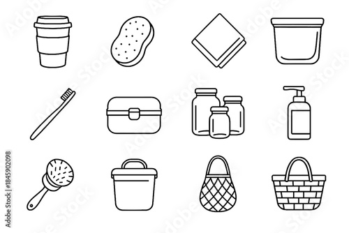 Cup toothbrush pouch refill simple bag zero waste vector metal icon cloth