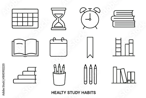 Timer desk cup alarm habit staircase icons icon weekly study clock vector