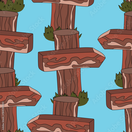 Seamless pattern with hand drawn road signs. Wooden signs with arrows. Nice design. Cartoon vector illustration for fabris, textile.