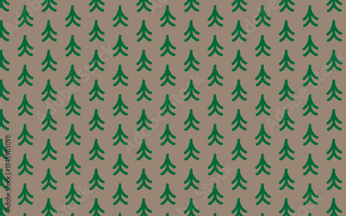 Primitive Christmas Tree Pattern on Kraft Brown Background