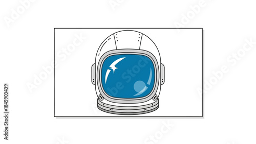 A detailed line art illustration of an astronaut's helmet with a reflective blue visor on a white background, symbolizing space exploration.