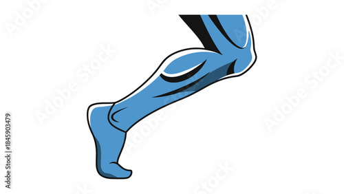 A detailed illustration of a muscular human leg and foot in a dynamic pose, colored blue.