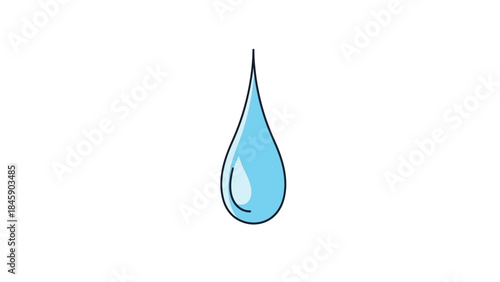 A single blue water droplet with a dark outline on a white background, symbolizing purity and liquid.