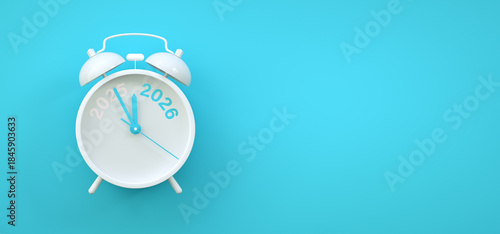 Vinatge Alarm clock turning 2025 into 2026 shows the New Year countdown of time transition, future planning, celebration and year end change while 2025 fading away