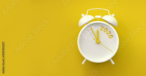 Vinatge Alarm clock turning 2025 into 2026 shows the New Year countdown of time transition, future planning, celebration and year end change while 2025 fading away